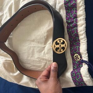 Black Leather Belt with Gold Logo